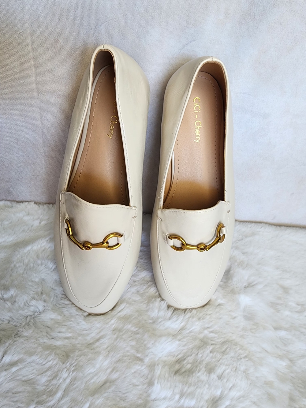 Cici-Cherry Women's Cream Loafers with Gold Bit Detail Size 8